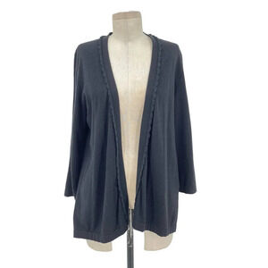 Kate Spade Black‎ Scallop Trim Cotton Cashmere Cardigan Sweater Size Large